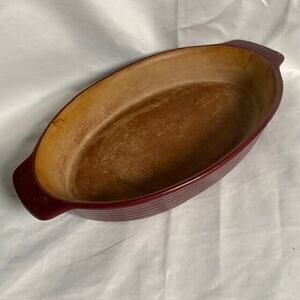 PAMPERED CHEF Family Heritage Stoneware Cranberry Red Oval Baker 8.5 x 13.5